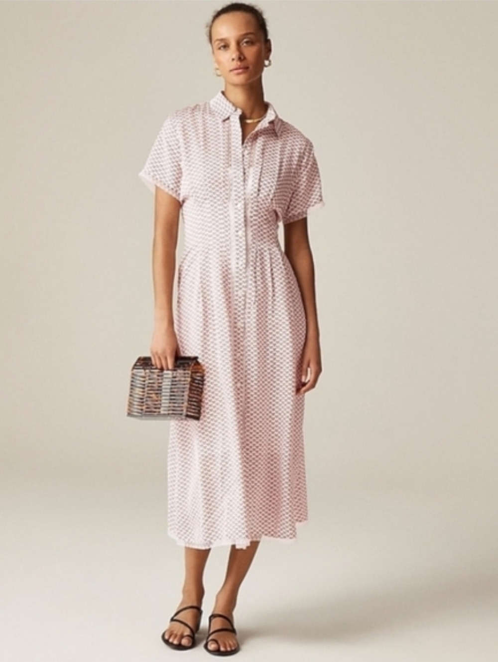 J. Crew Wren Lace-trim Shirt-dress in glossy twill - red/black floral